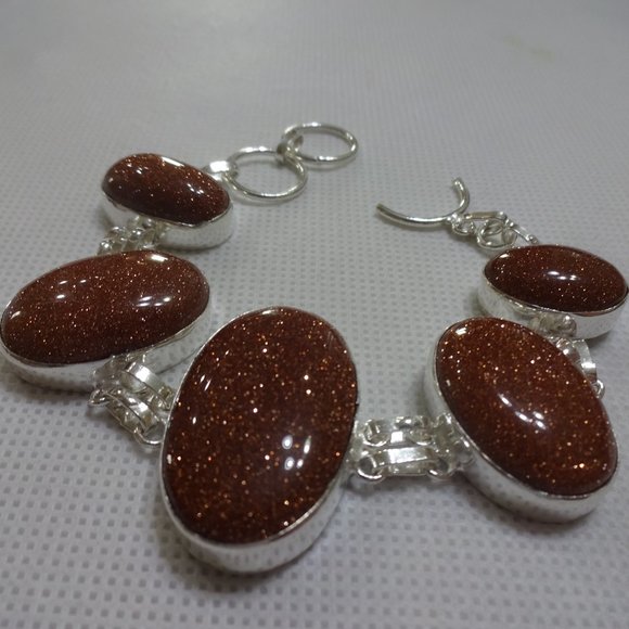 Sparkling "GOLD SUNSTONE" Handmade Sterling Bracelet Size 7" #715A - Picture 2 of 3